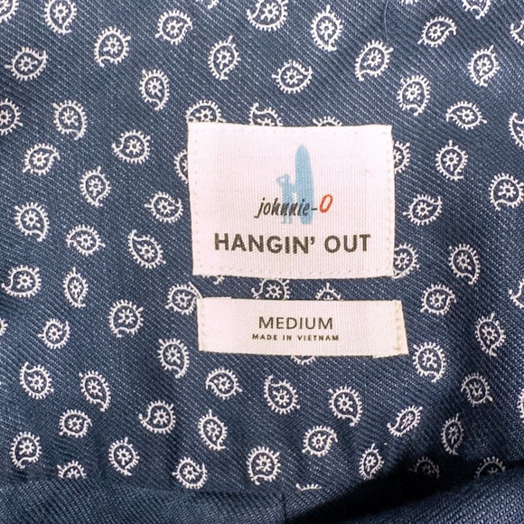 Johnnie-O Hangin Out Shirt Mens Medium Blue Button Down Linen Blend Short Sleeve - Picture 5 of 6